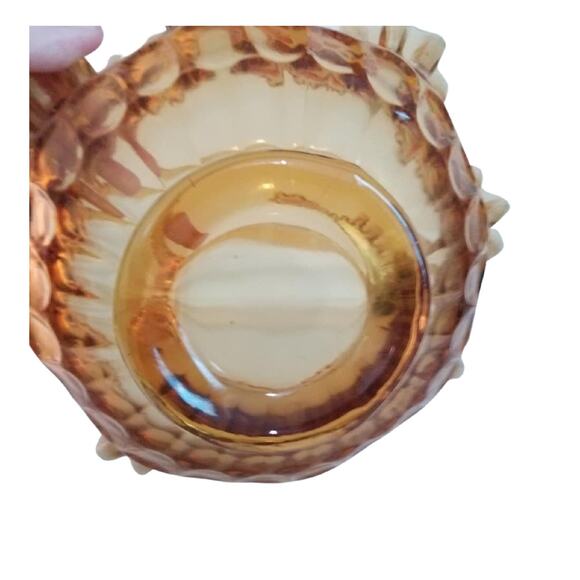 Fenton amber Glass Thumbprint Ruffle Basket with applied Handle - Picture 4 of 9